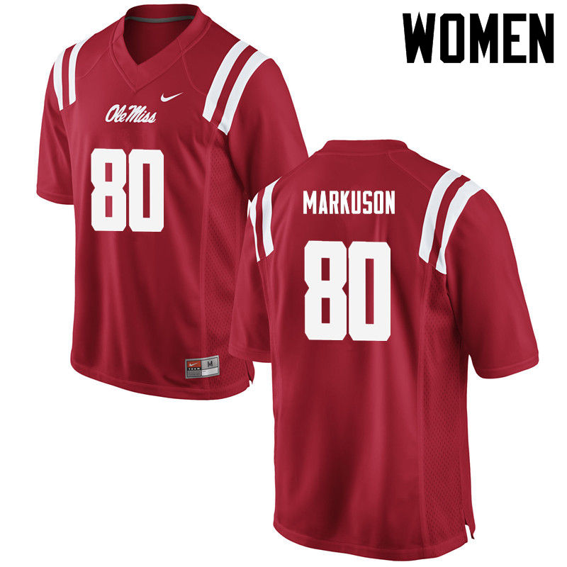 Elliot Markuson Ole Miss Rebels NCAA Women's Red #80 Stitched Limited College Football Jersey DHN2558XS